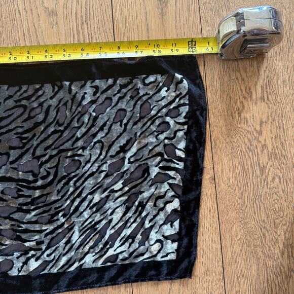 Velvet Burn Out Zebra Print Scarf Silk Blend Wild Animal Black Cream Silver Rust - Picture 3 of 6